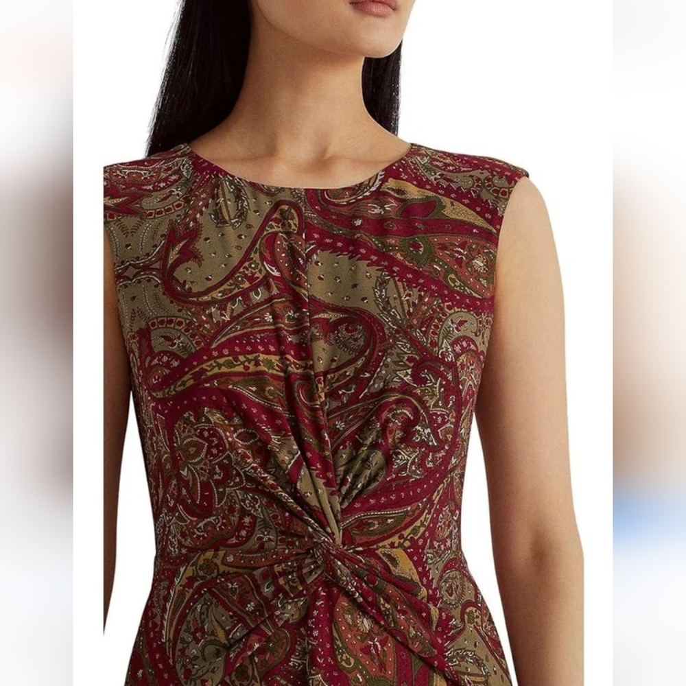 Lauren Ralph Lauren dress paisley twist knot sleeveless NWT stretchy sz 2